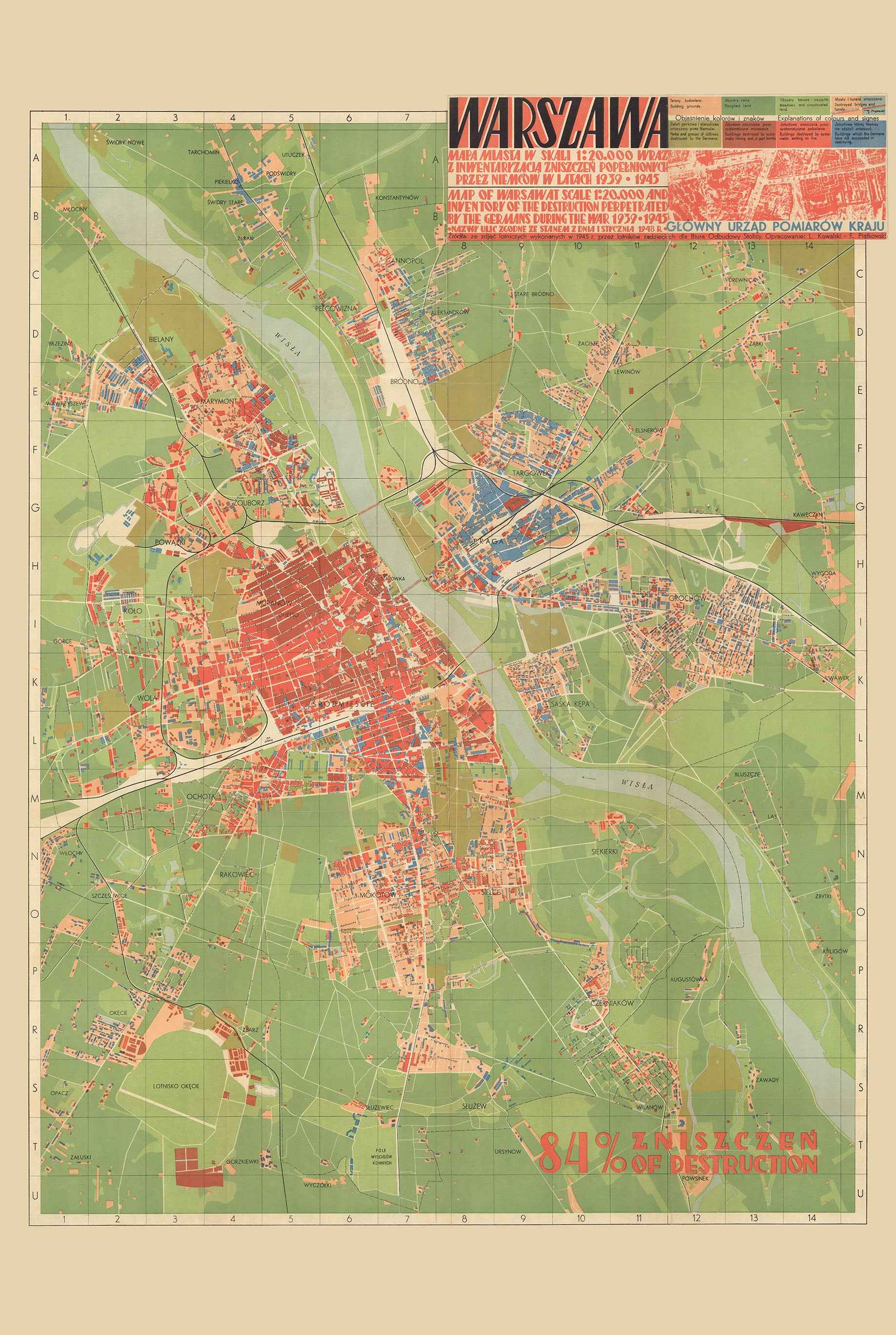 Warsaw 1949 Map Poster - World War II Destruction - Strategy Maps